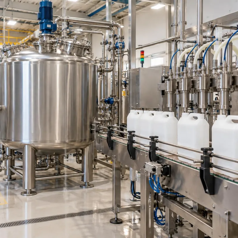 Closed formulation tank feeding an automatic jerrycan filling line