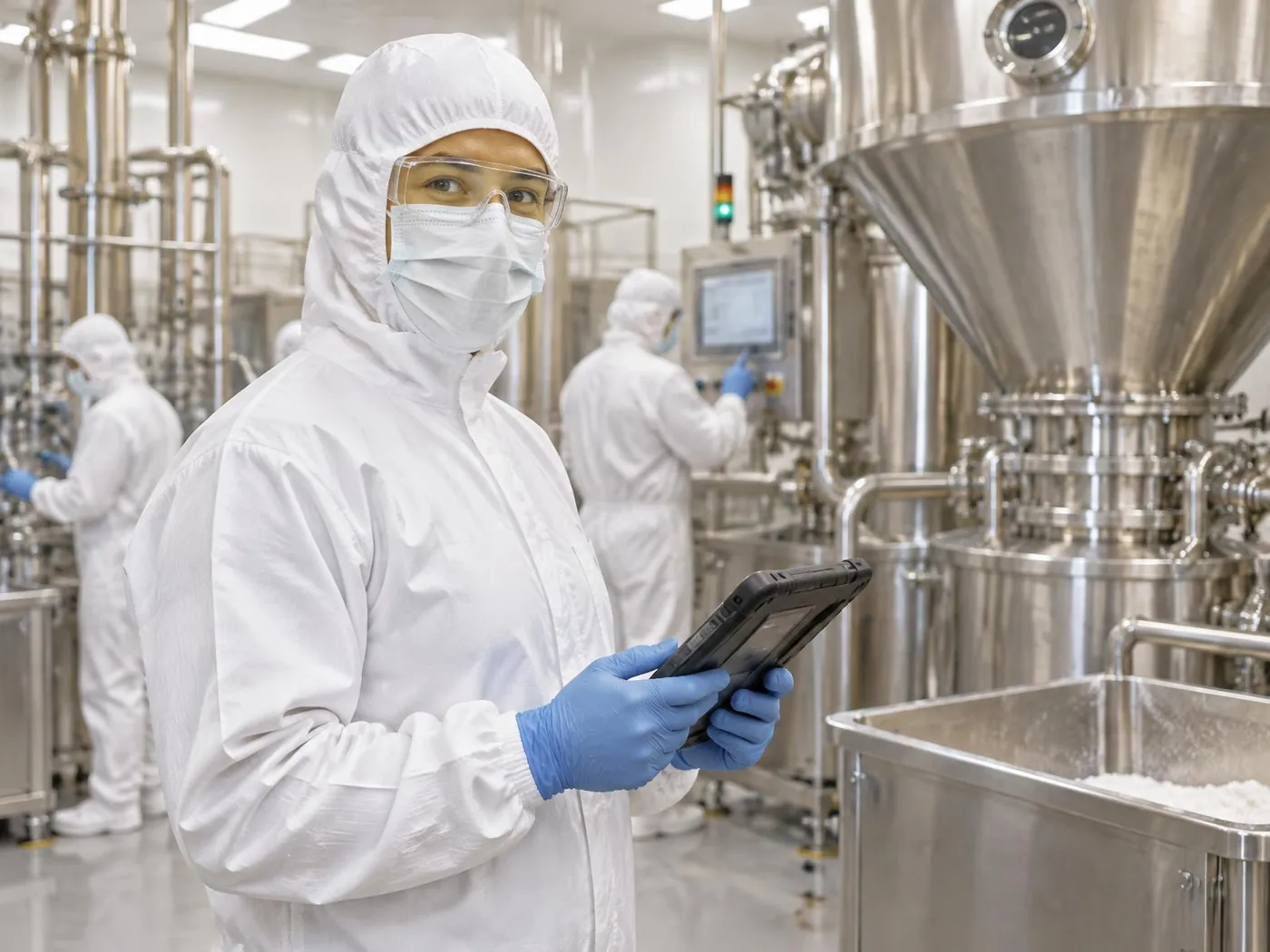 Veterinary pharmaceutical production team at work