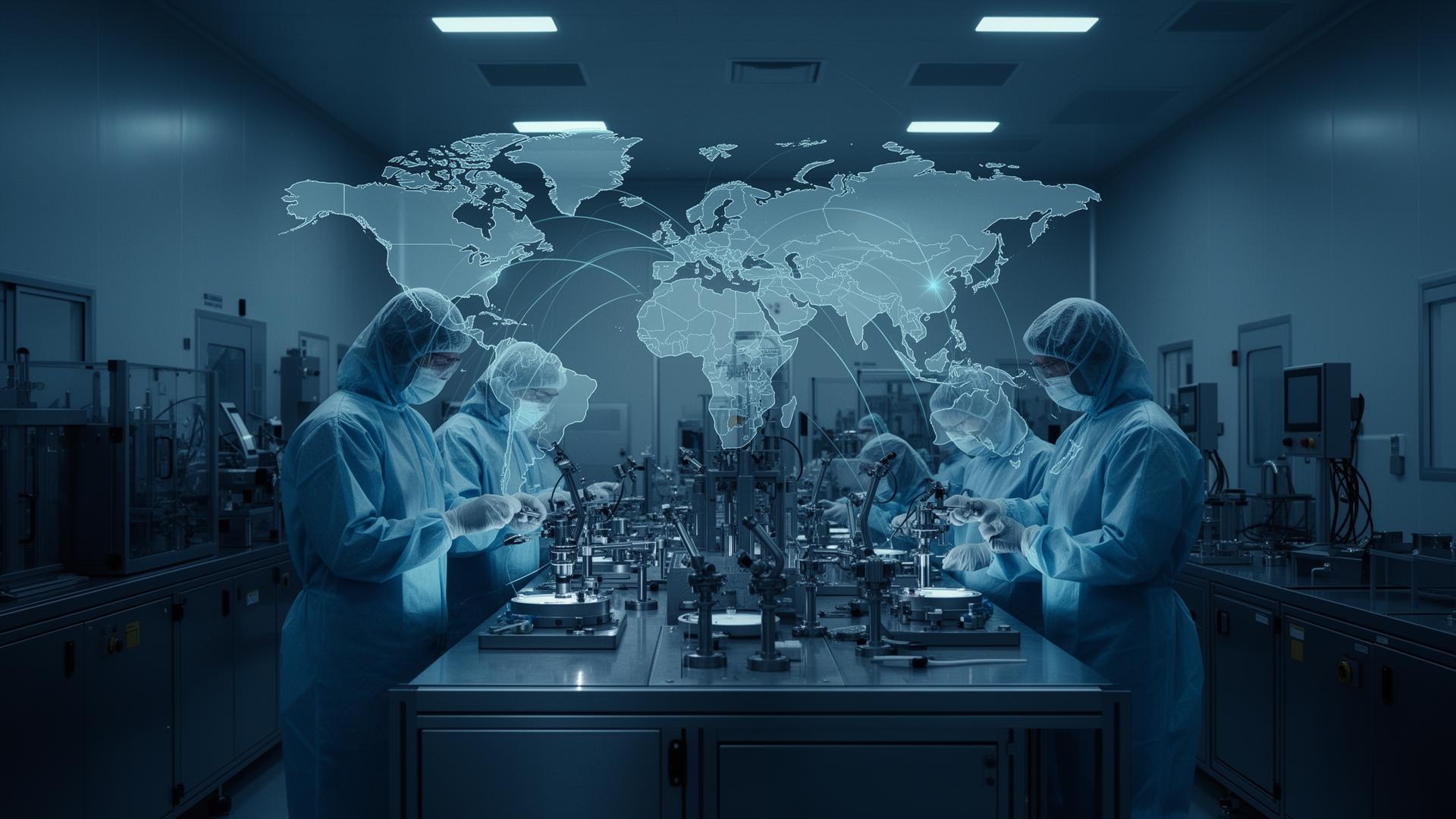 Medical device cleanroom with global regulatory world-map overlay