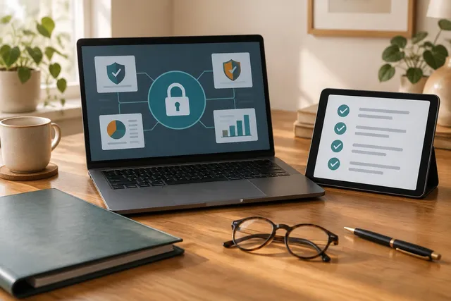 Laptop and tablet open on a desk for a security and procurement review