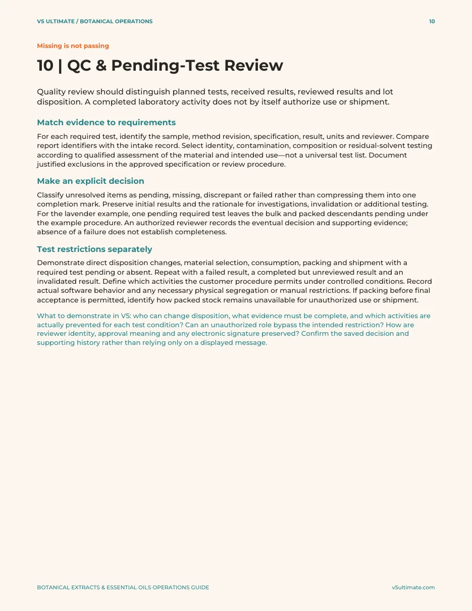 Actual guide page: quality review with a pending result