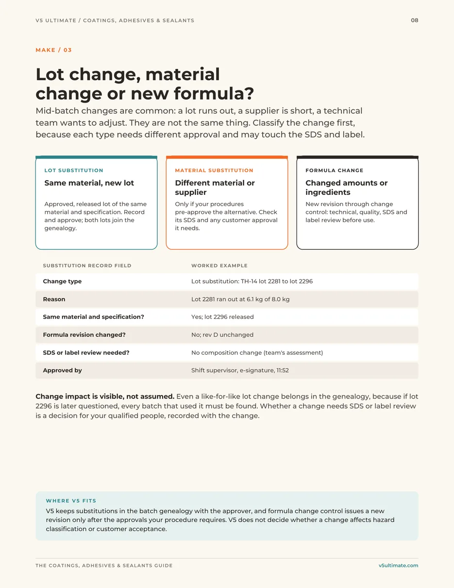 Page 8 of the guide: Lot change, material change or new formula?