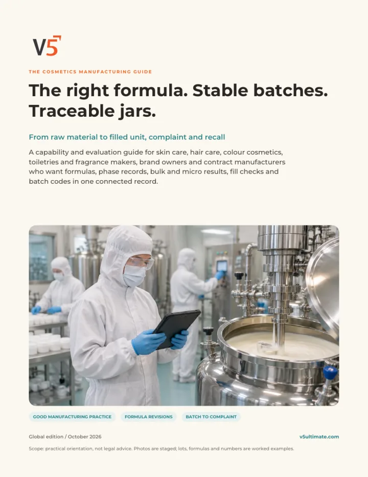 Cover of The Cosmetics Manufacturing Guide by V5 Ultimate