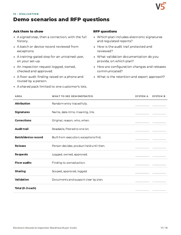 Guide page 17: demo scenarios and RFP questions