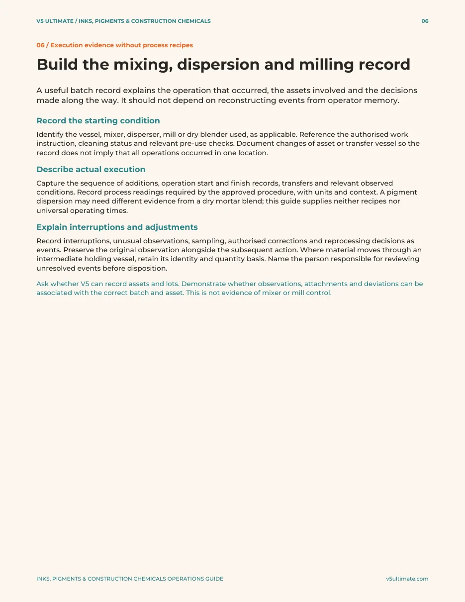 Guide section on the ink batch record