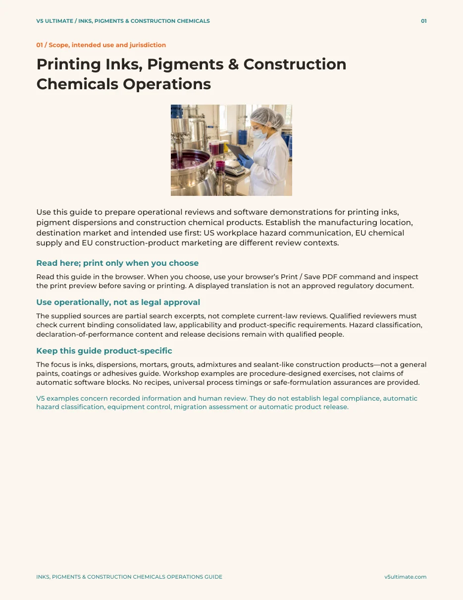 Printing inks, pigments and construction chemicals browser guide cover
