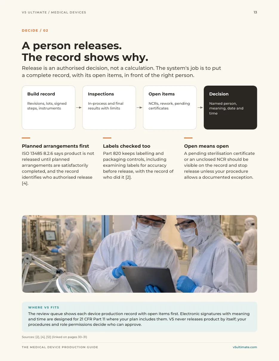 Page 13 of the guide: A person releases. The record shows why.