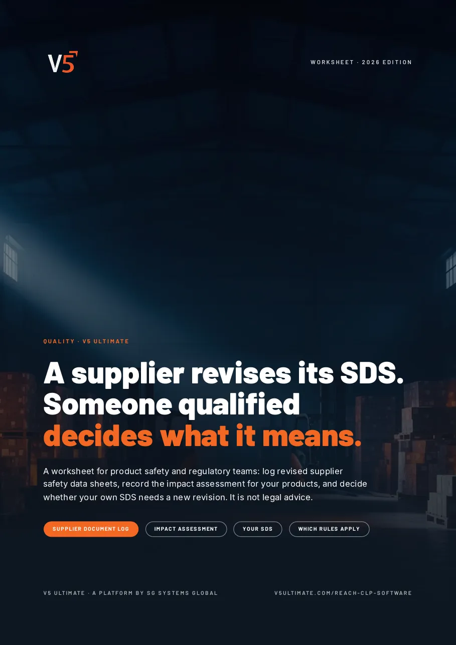 Cover of Supplier SDS Change Worksheet