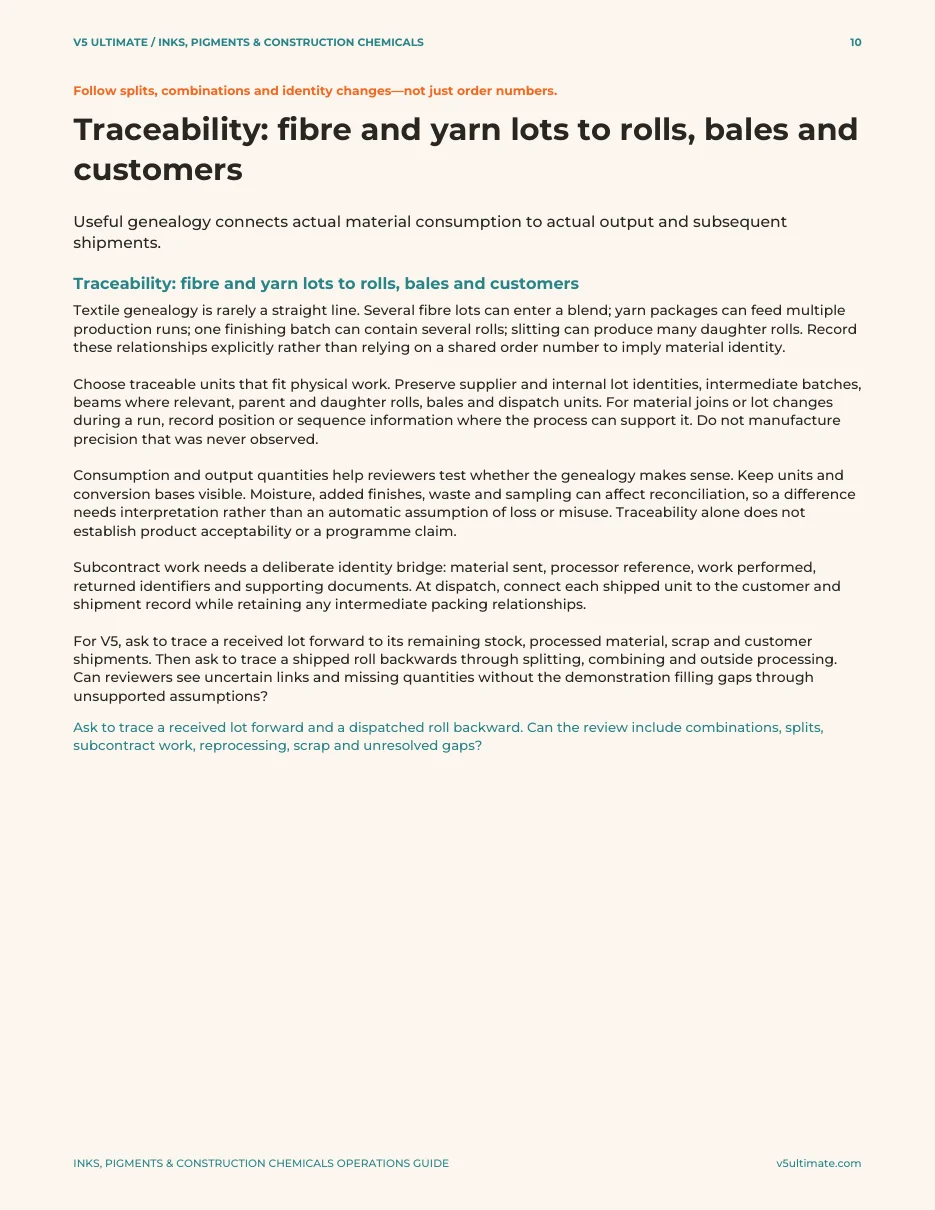 Guide section on inspection and supplier evidence